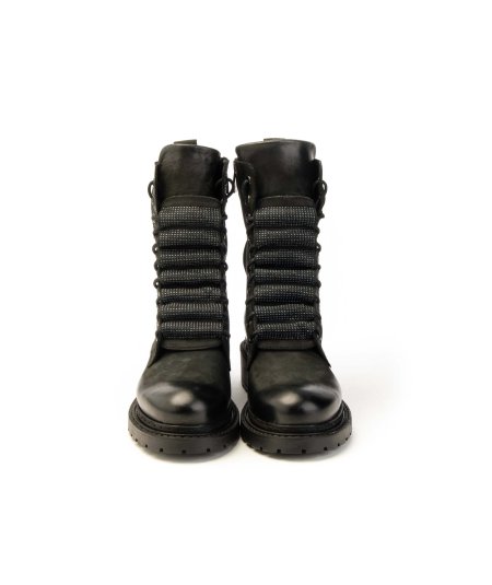 Anfibio Metissè MA964 in Nabuk Nero con Lacci Strass Donna