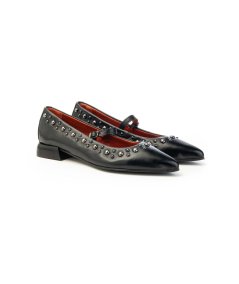 Ballerina Mjus T98108 in pelle nera con borchie e cinturino Donna