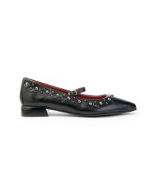 Ballerina Mjus T98108 in pelle nera con borchie e cinturino Donna