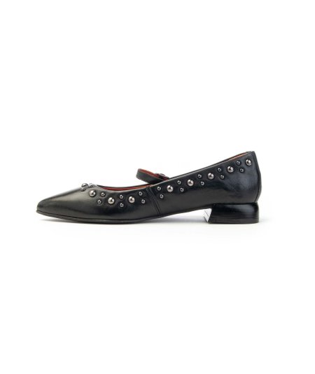 Ballerina Mjus T98108 in pelle nera con borchie e cinturino Donna