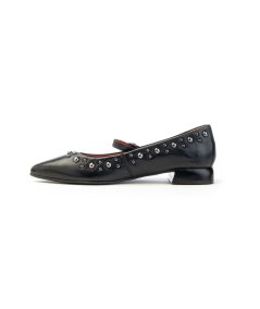 Ballerina Mjus T98108 in pelle nera con borchie e cinturino Donna