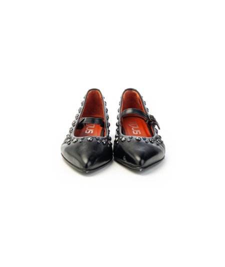 Ballerina Mjus T98108 in pelle nera con borchie e cinturino Donna