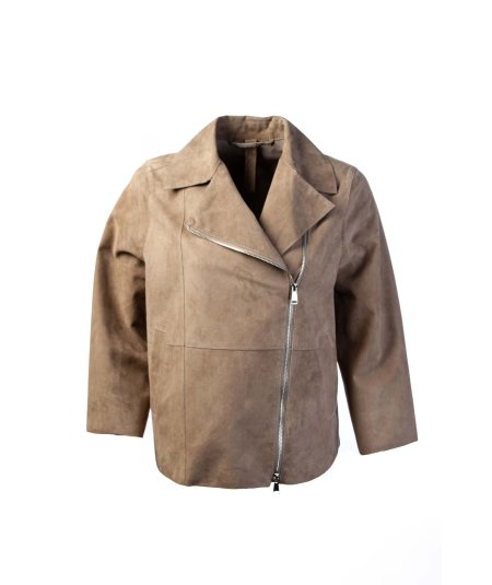 The Jackie Leathers Gaia Giacca Crop in Suede Sand Donna